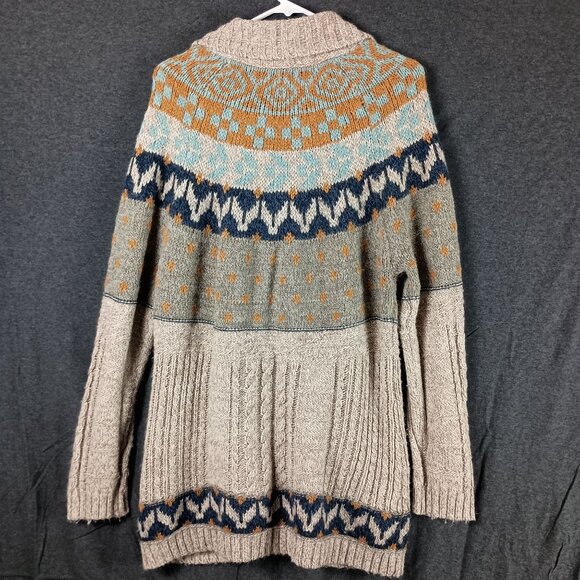 Royal Robbins Fair Isle Cardigan Wool Blend Womens XL Beige Grandpacore Gorpcore - Picture 2 of 9